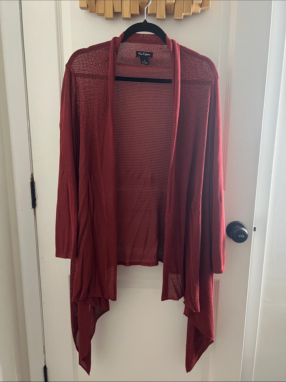 Nue Options Open-Front Draped Cardigan in Rust Red